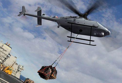 资料图：美海军MQ-8C无人直升机吊运货物效果图。