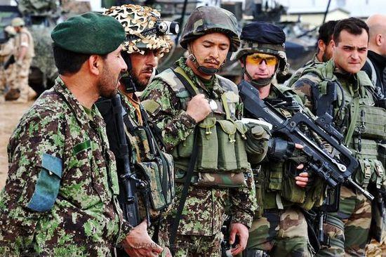 资料图：阿富汗政府军与北约士兵。
