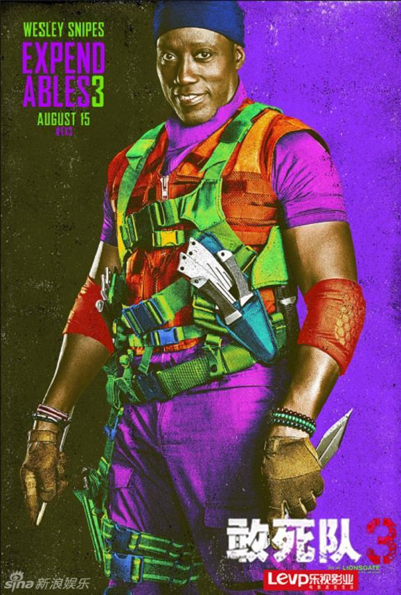 电影《敢死队3》首发全阵容户外海报,《敢死队3》彩色的“刀锋战士”斯奈普斯
