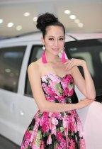 江淮展台模特穿着花团锦簇的抹胸裙