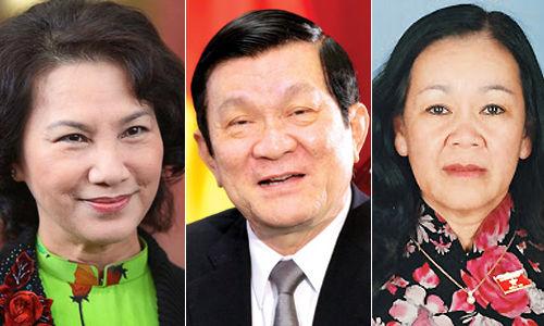 三位获得高信任票的领导为，越南国会副主席阮氏金银（390高信任票）、越南国家主席张晋创（380高信任票）和越南社会问题委员会主任张氏梅（365高信任票）。