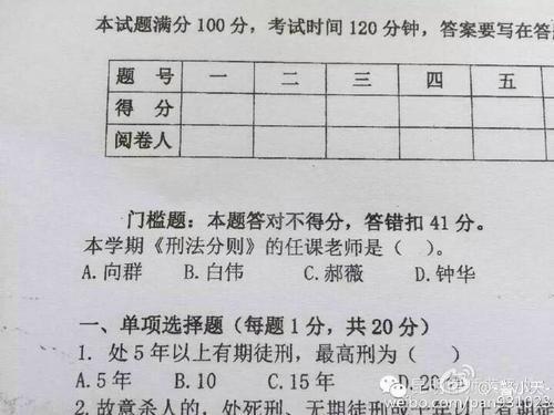 云南警官学院现神考题:选错任课老师扣41分(图)