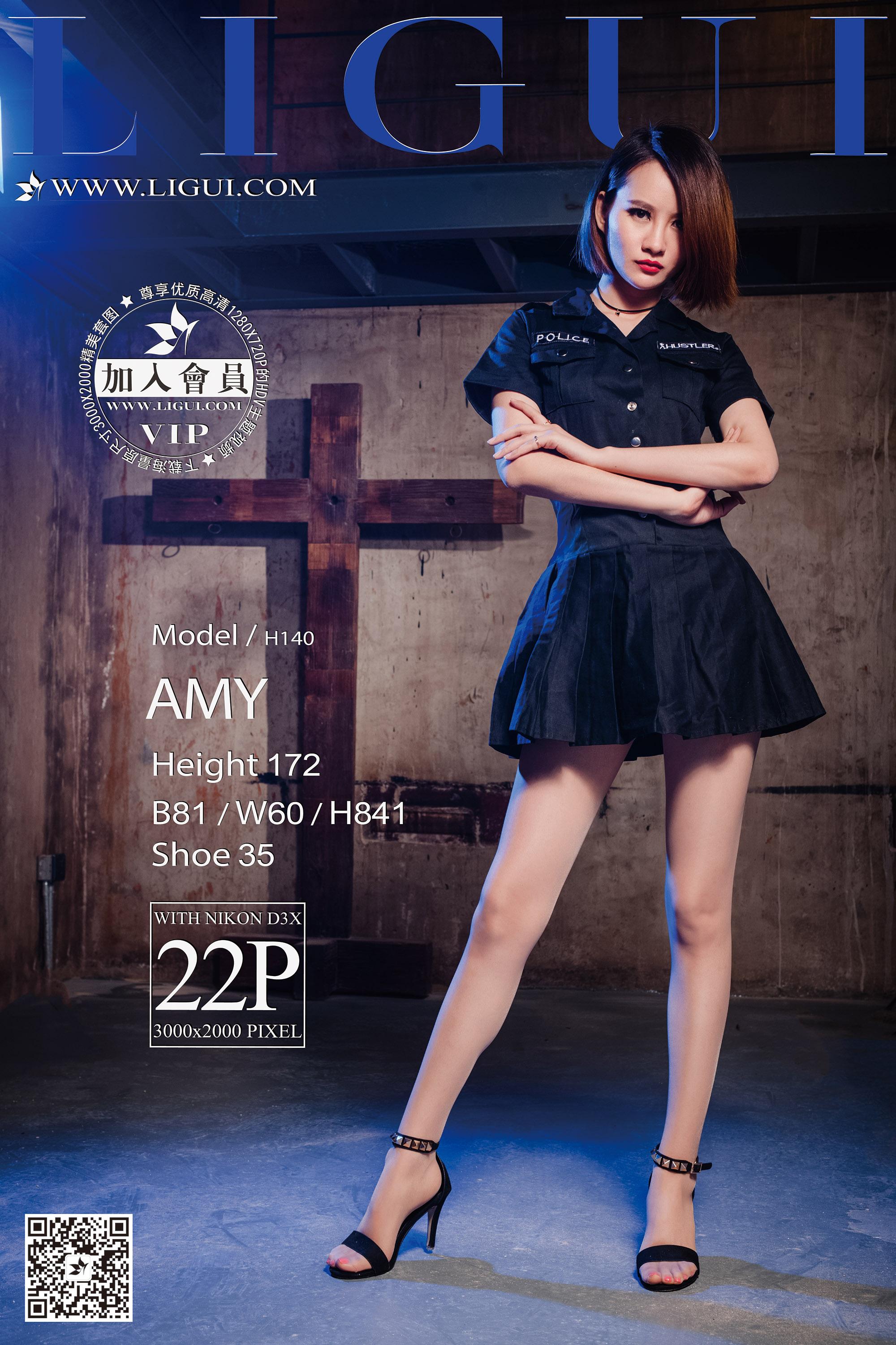 [Ligui丽柜会所]美女Model AMY 黑色女警制服短裙美腿性感私房写真集 2017-03-19,