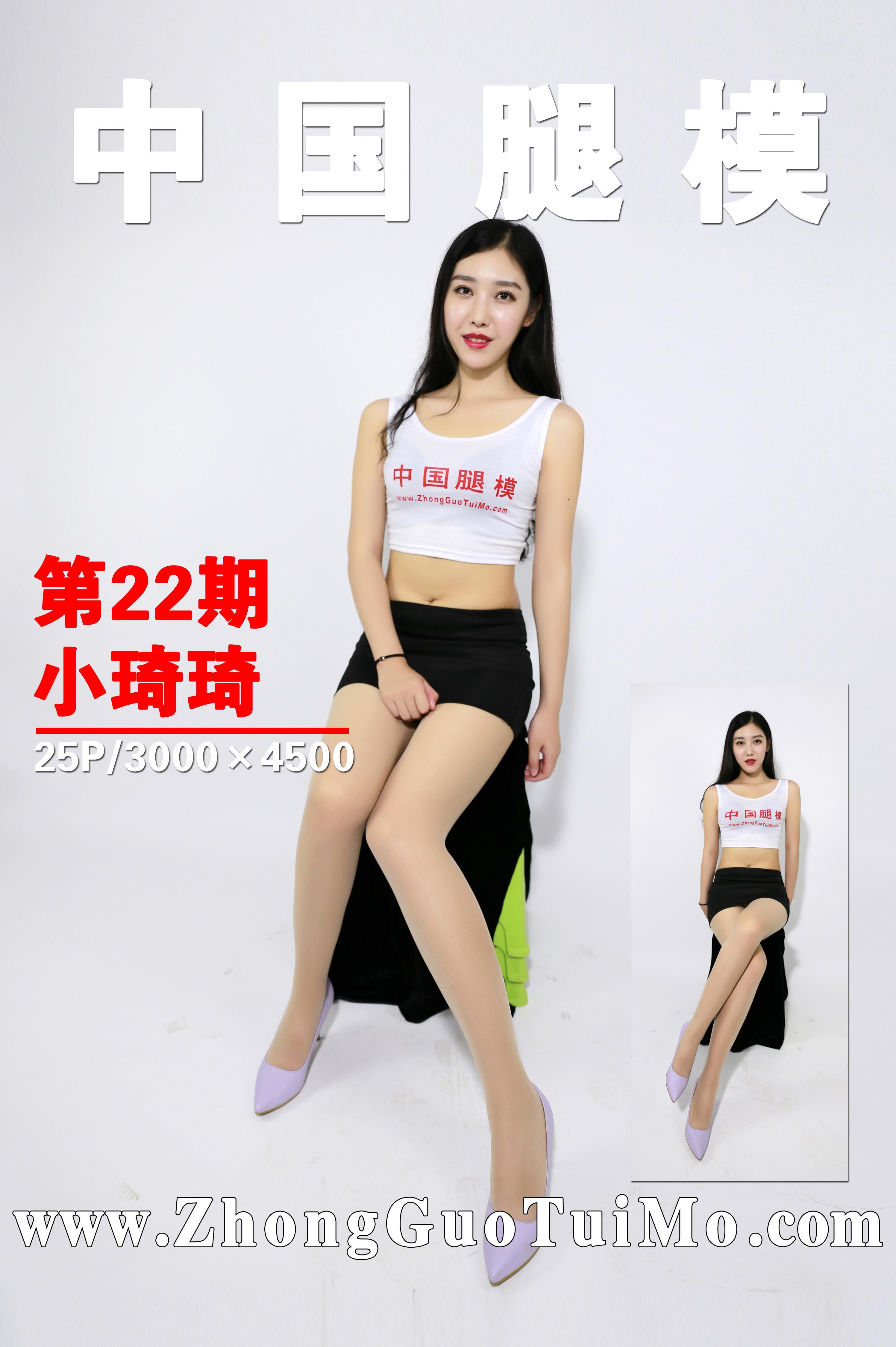 [中国腿模]No.022 小琦琦 白色性感小背心加黑色短裙与肉色丝袜美腿私房写真集,