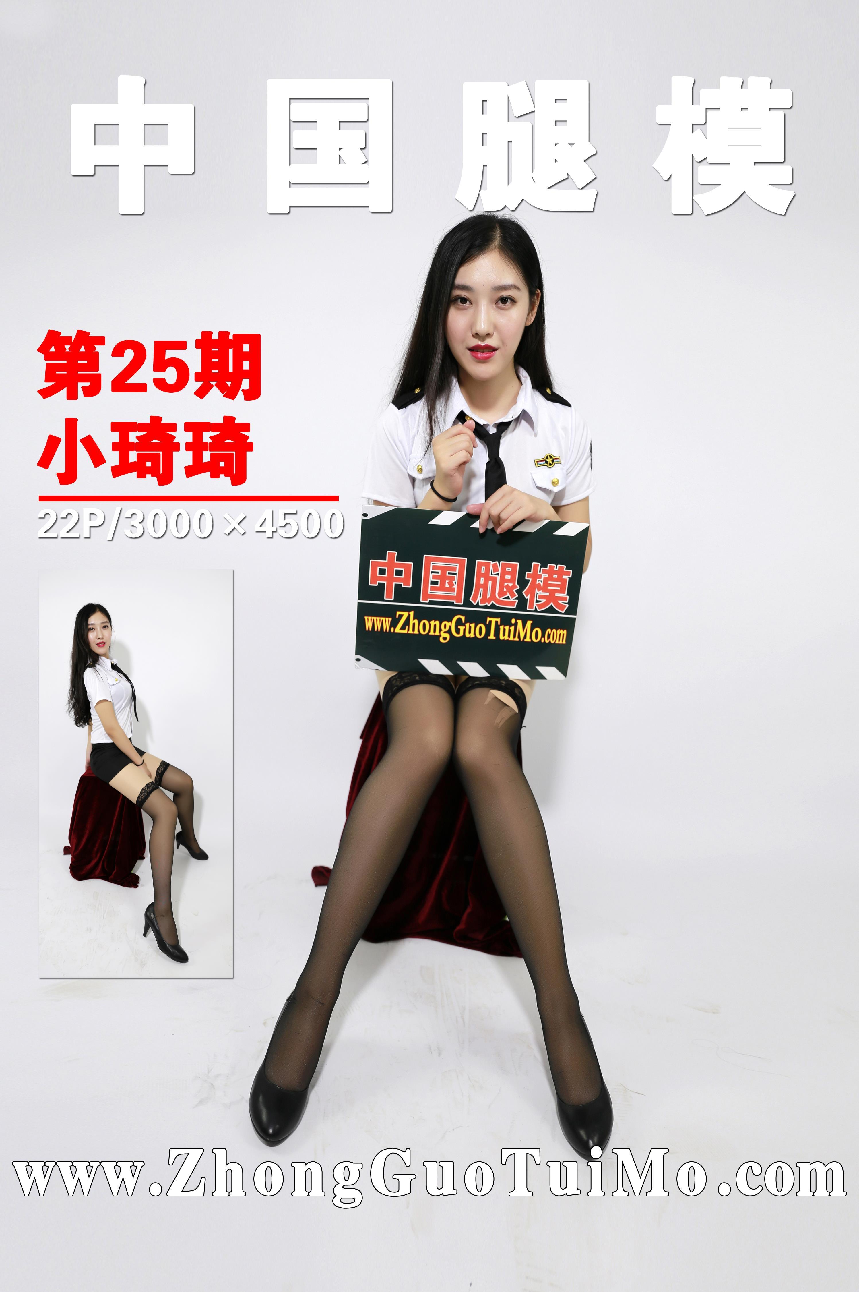 [中国腿模]No.025 小琦琦 性感女警制服与黑色包臀短裙加黑色丝袜美腿私房写真集,