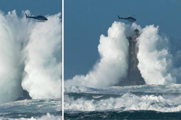法国海岸掀30米高巨浪如同爆炸 直升机险遭吞没