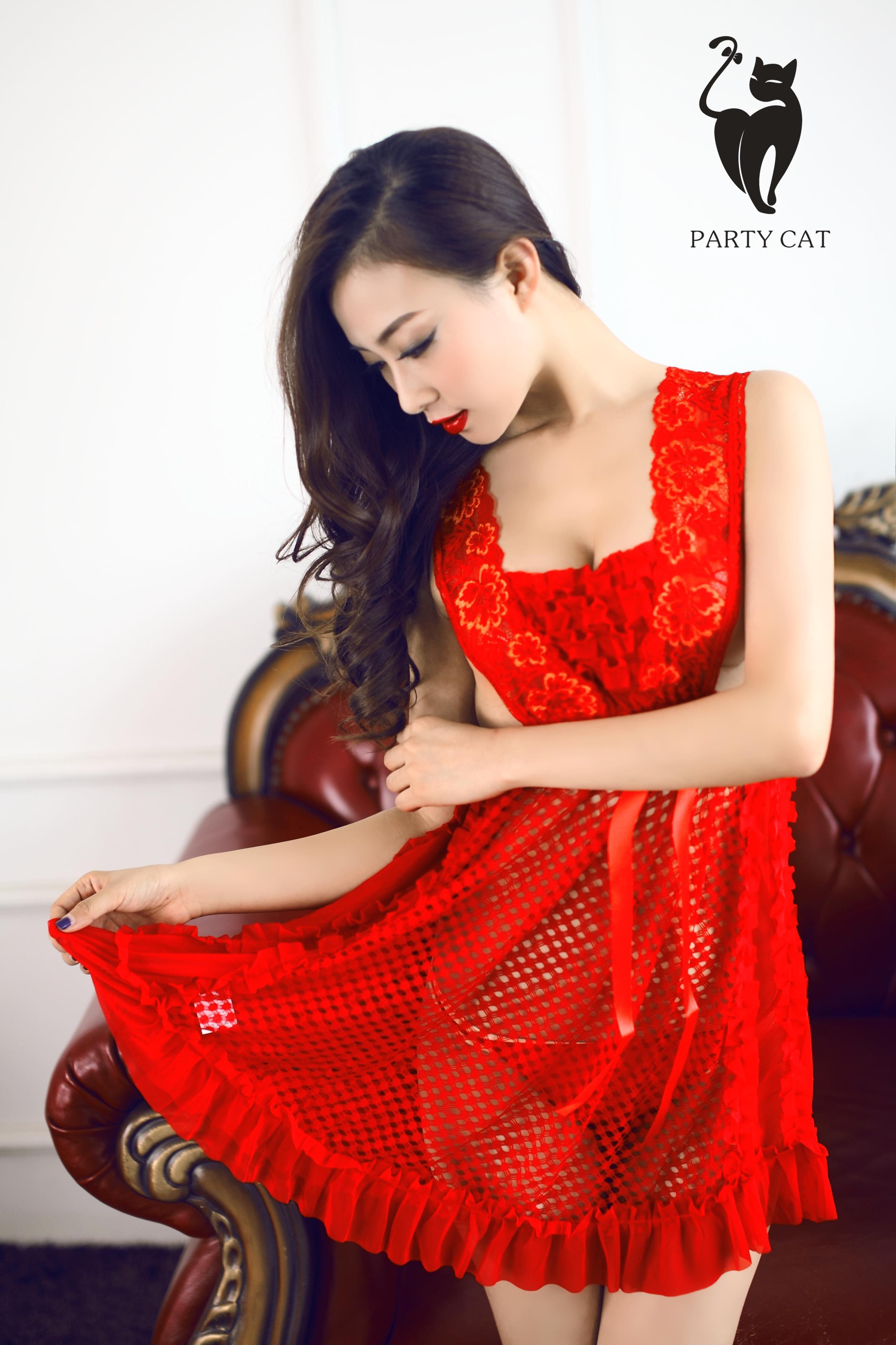 [PartyCat轰趴猫]PCAT20171009VOL0023 性感美女红色镂空连衣裙与透视情趣内衣私房写真集,