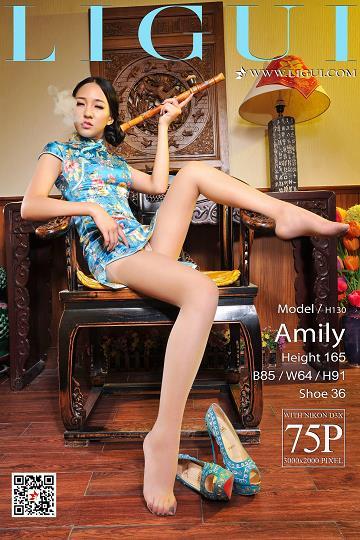 [Ligui丽柜会所]2018-08-07 Model Amily 蓝色短旗袍加肉色丝袜美腿玉足性感私房写真集