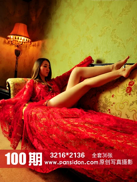[PANS盘丝洞写真]NO.100 红色透视镂空睡衣加红色情趣肚兜性感私房写真集