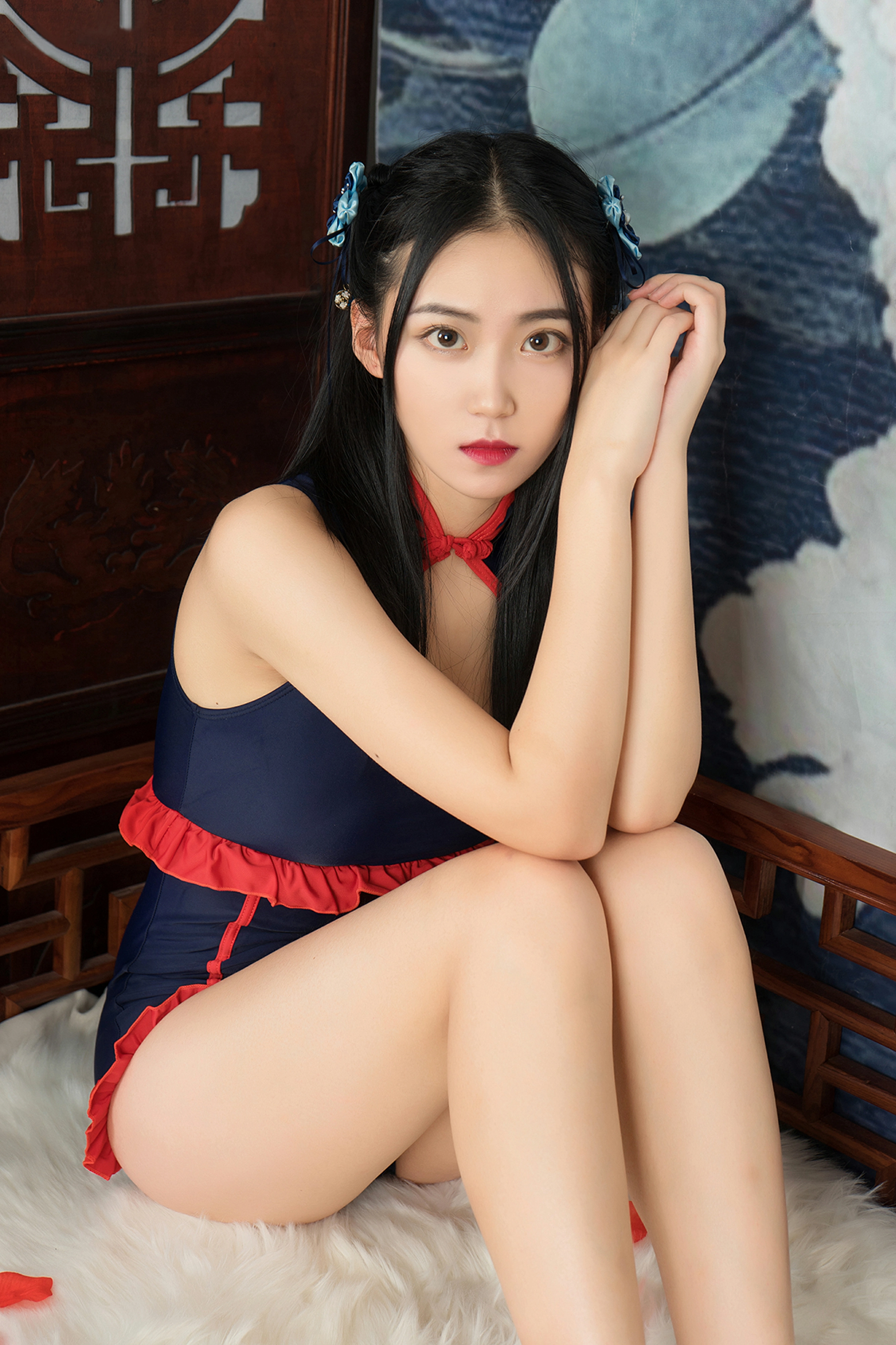 [风之领域]NO.135 中国风泳装 性感小萝莉蓝色连体比基尼私房写真集,