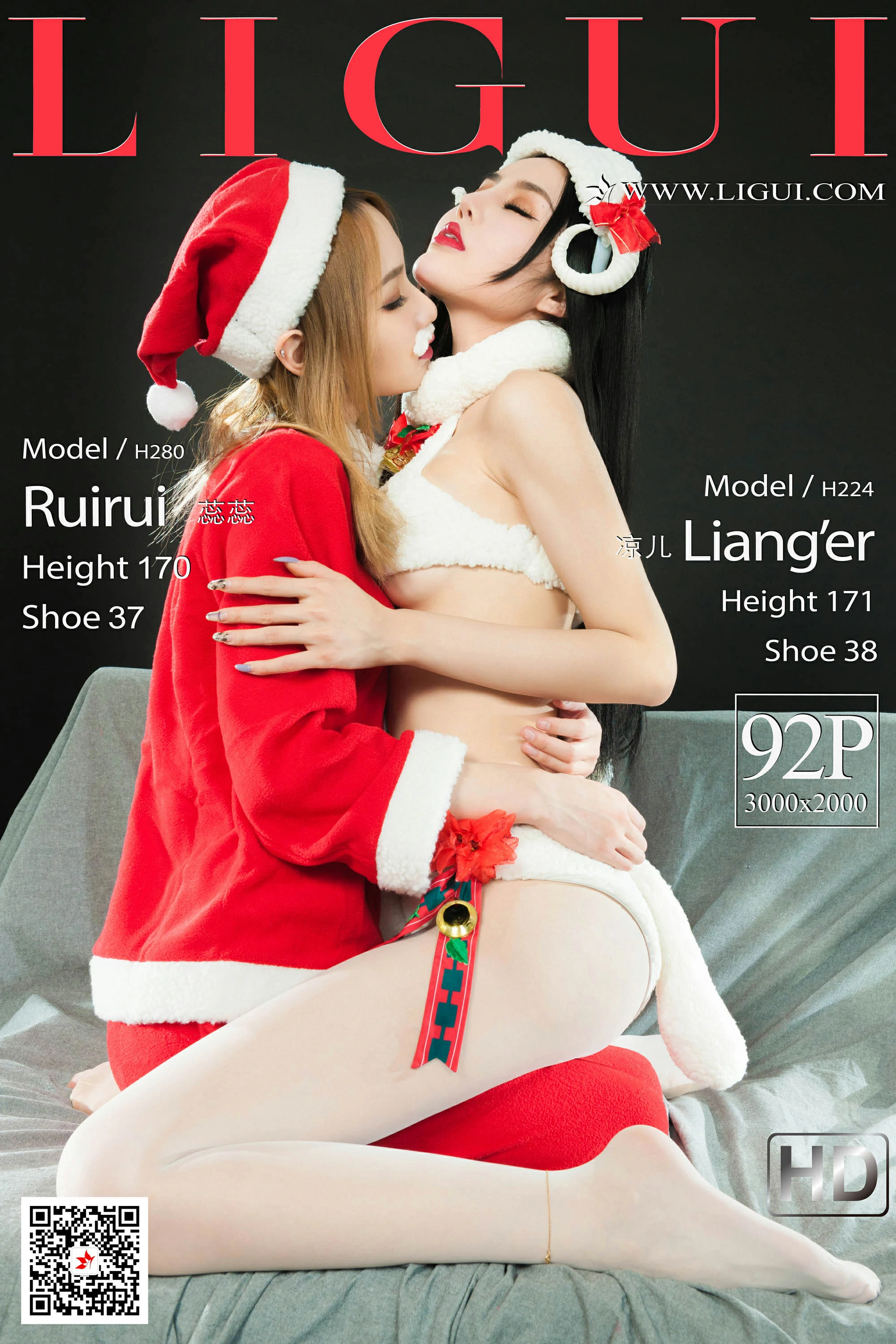 [Ligui丽柜会所]2020-12-23 圣诞女郎 蕊蕊&凉儿 红色制服与性感内衣加肉色丝袜美腿私房写真集,