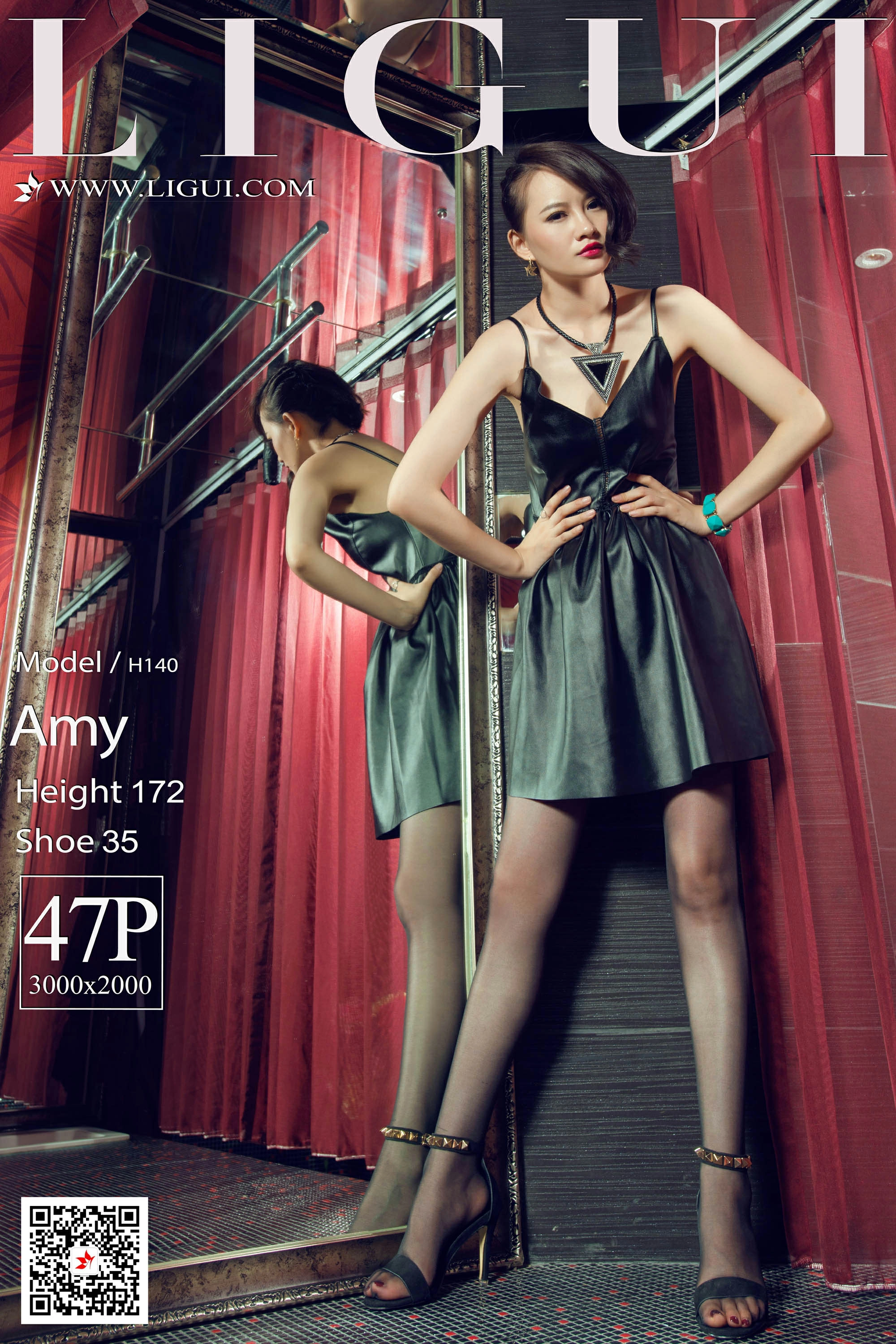 [Ligui丽柜会所]2020-12-27 Model AMY 黑色吊带连衣裙加黑色丝袜美腿性感私房写真集,