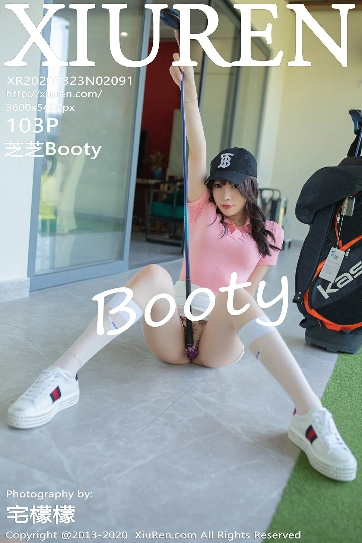 [XiuRen秀人网]XR20200323N02091 高尔夫女童 芝芝Booty 粉色短袖加白色短裙性感私房写真集,