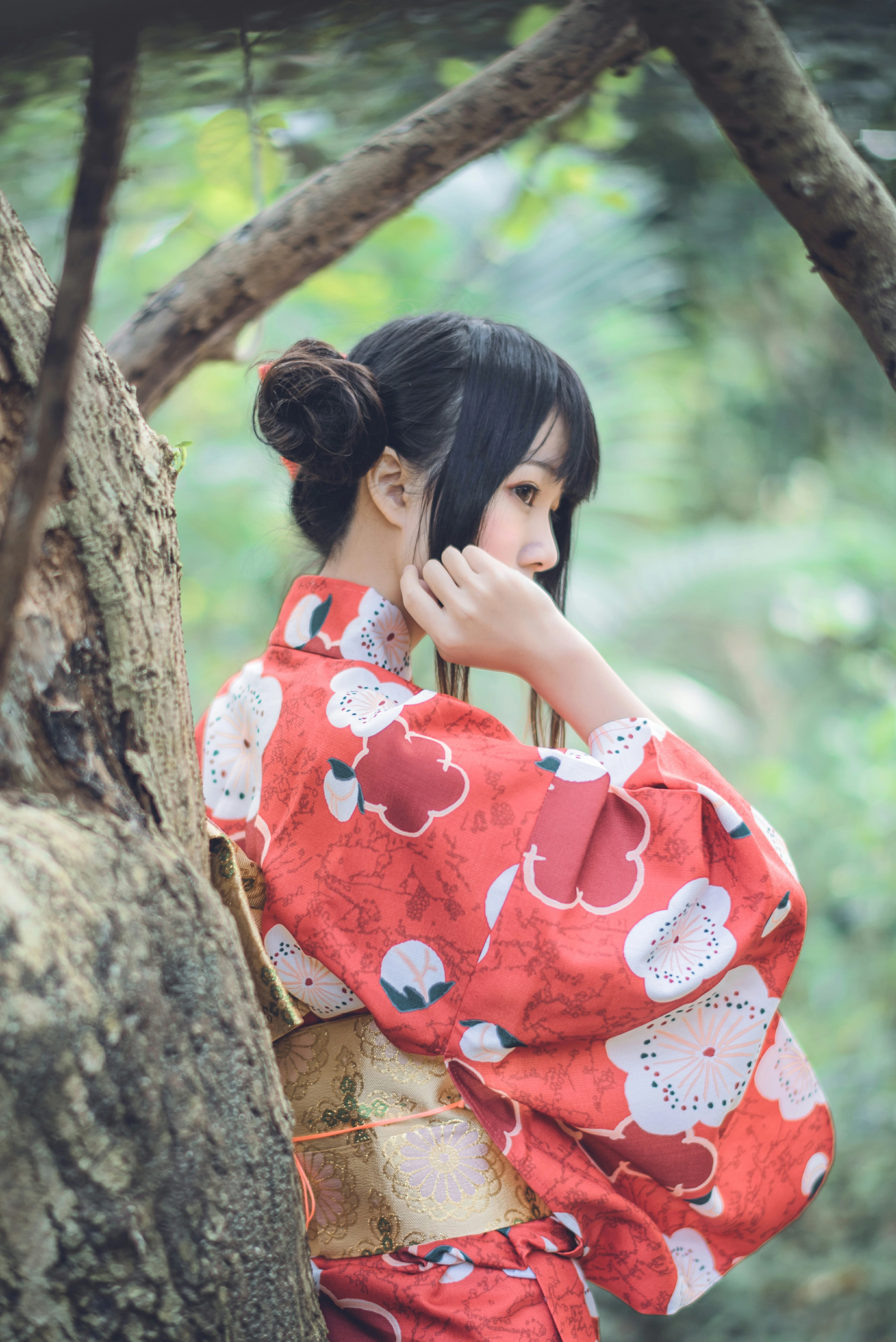 清纯少女小萝莉 桜桃喵 红色和服山间密林写真集,0013