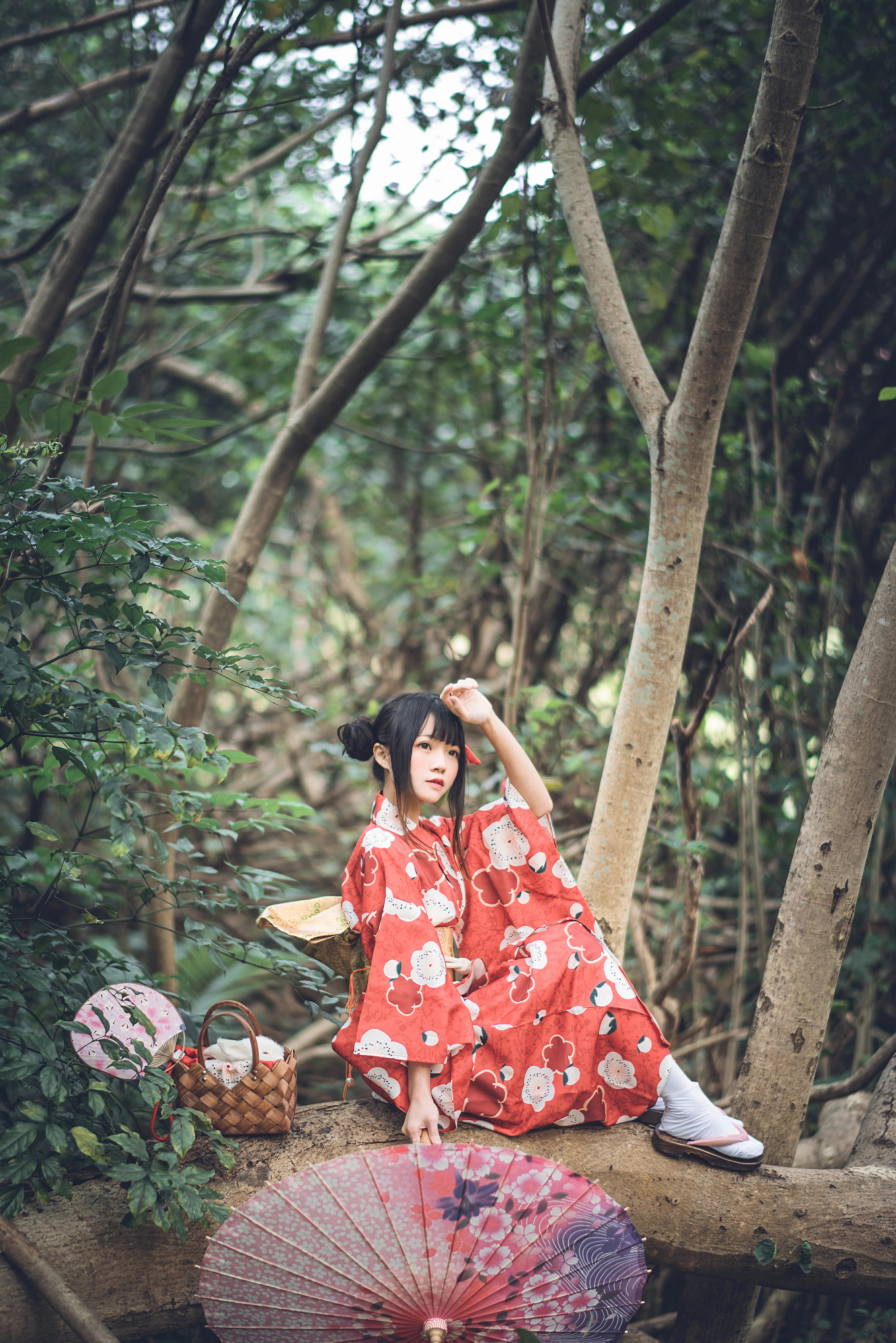 清纯少女小萝莉 桜桃喵 红色和服山间密林写真集,0026