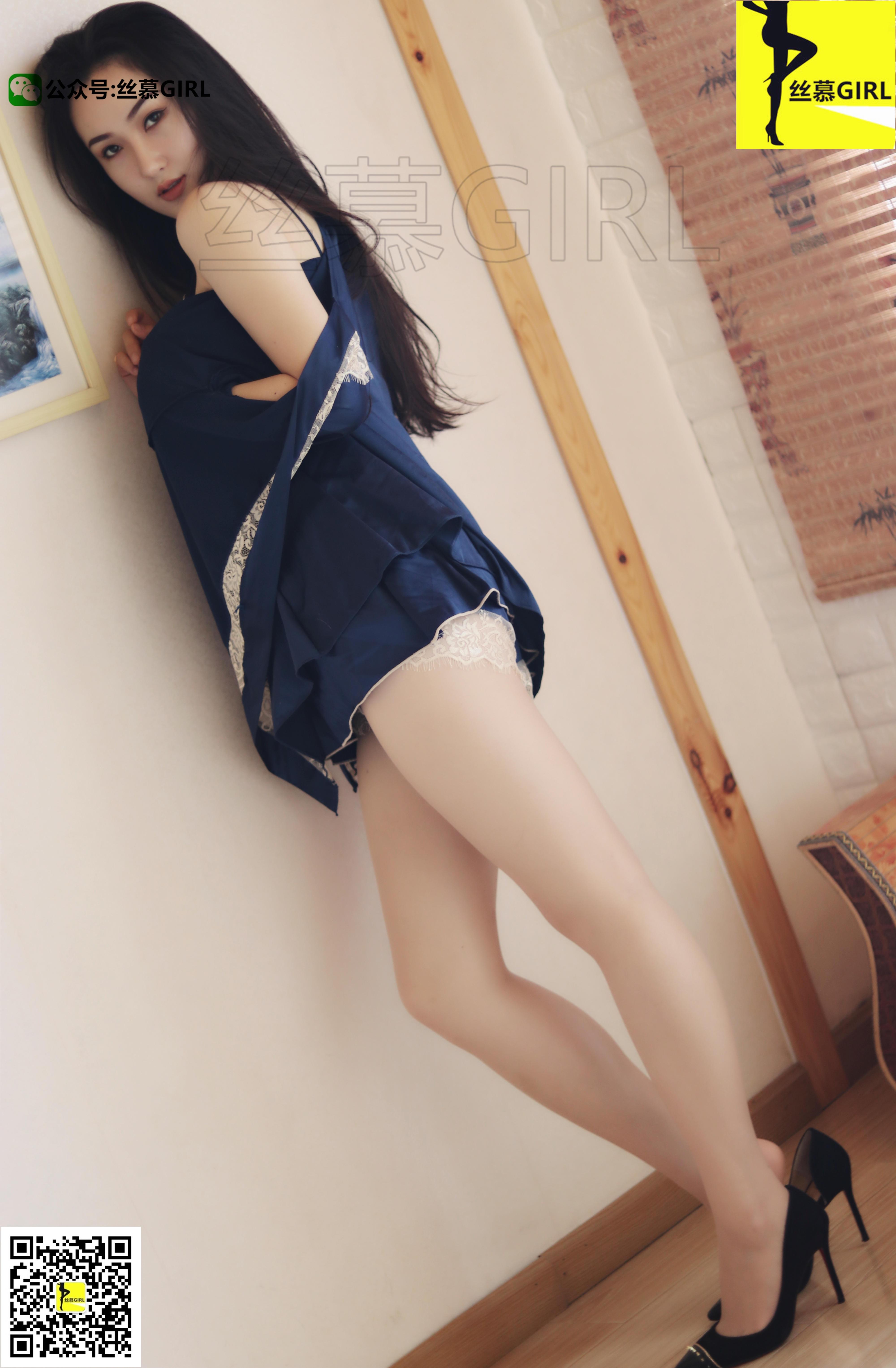 [丝慕GIRL]NO.012 丝密系列 《女老大》 尹主管 蓝色睡衣与蕾丝内衣加黑丝美腿性感写真集,19