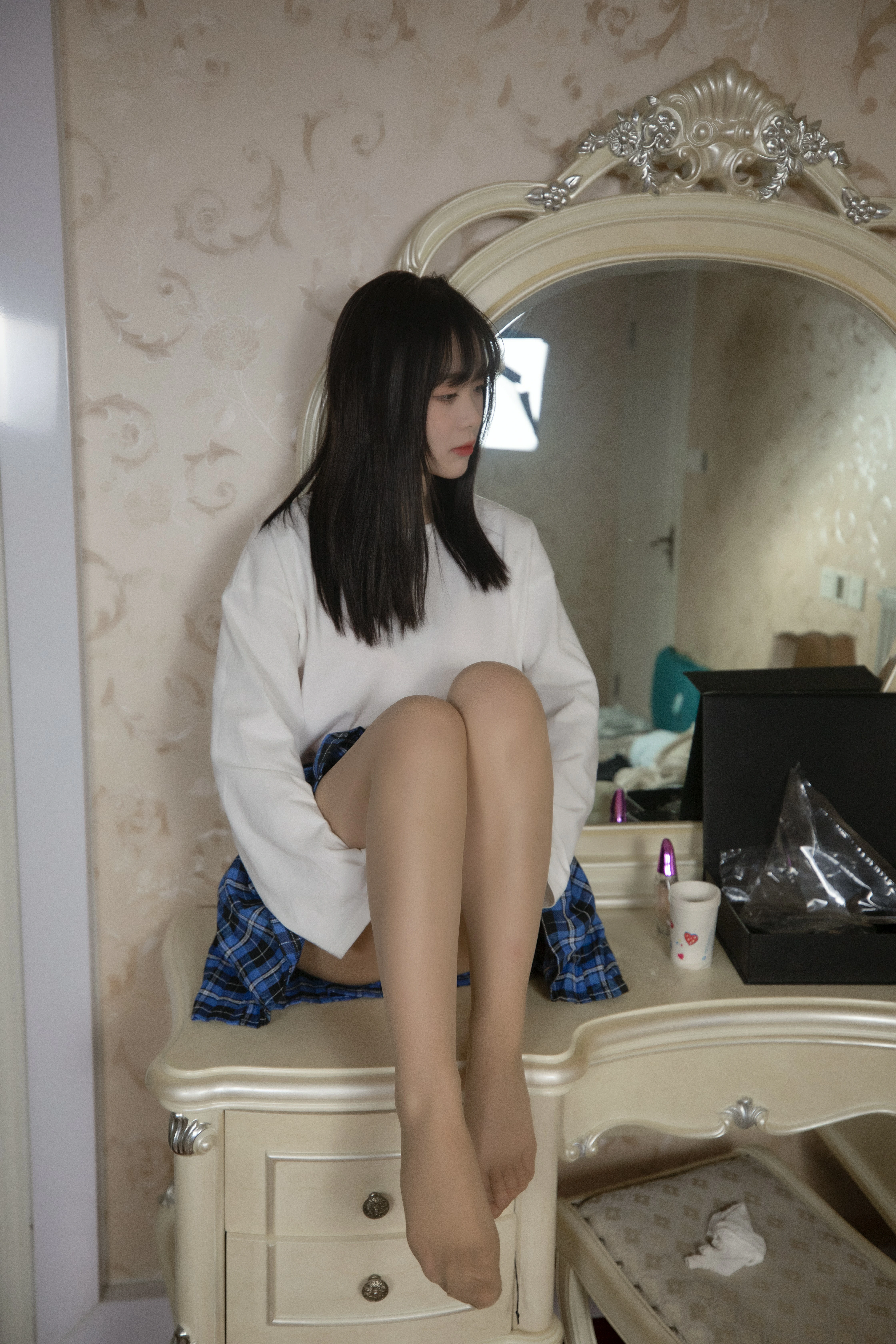 [MSLASS梦丝女神]NO.171 萝莉小JK 幻琪琪 白色衬衫与蓝色短裙加肉丝美腿性感写真集 ,0013
