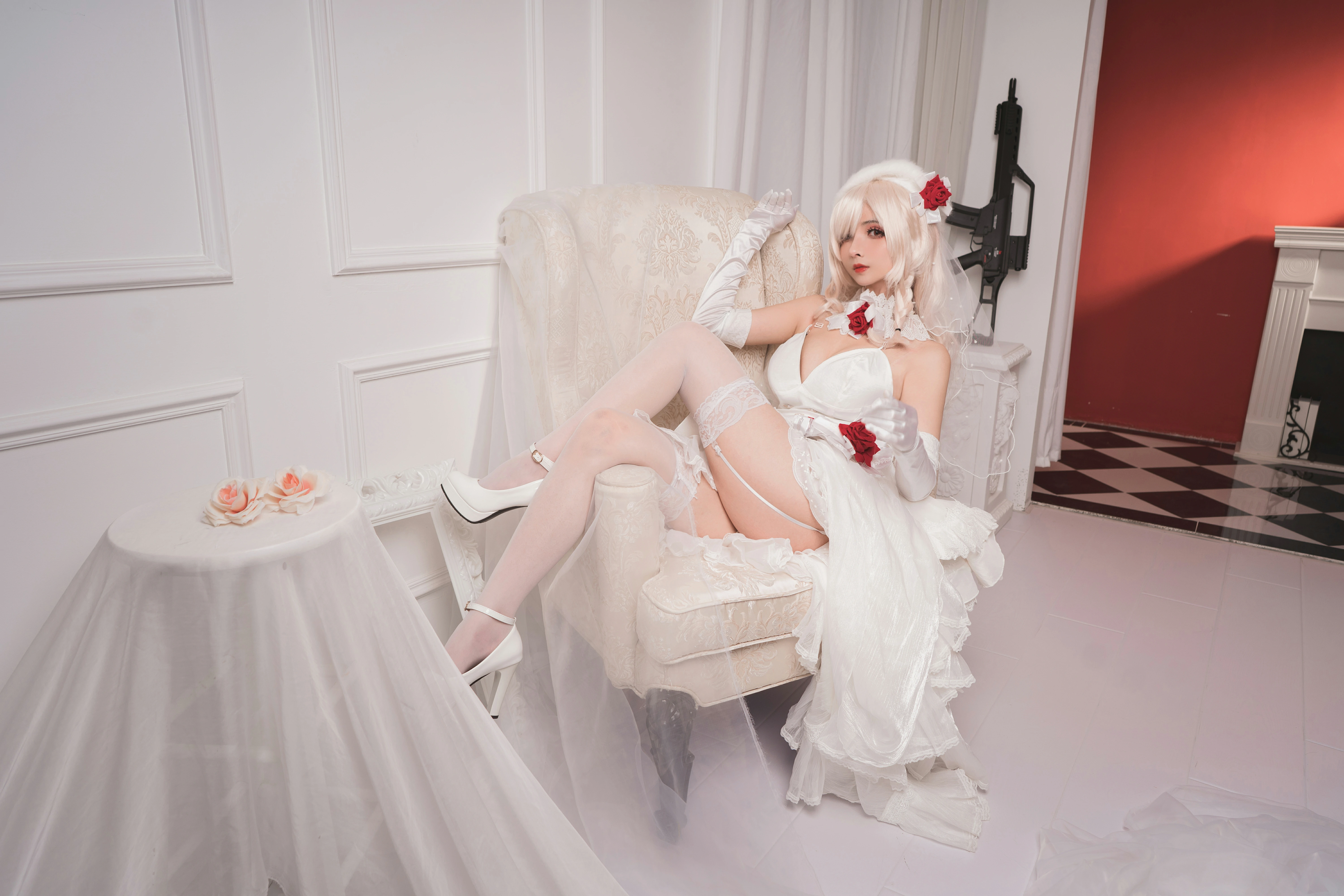 rioko凉凉子二次元COS G36C花嫁 白色吊带连衣裙加丝袜美腿性感写真集,DSC01824