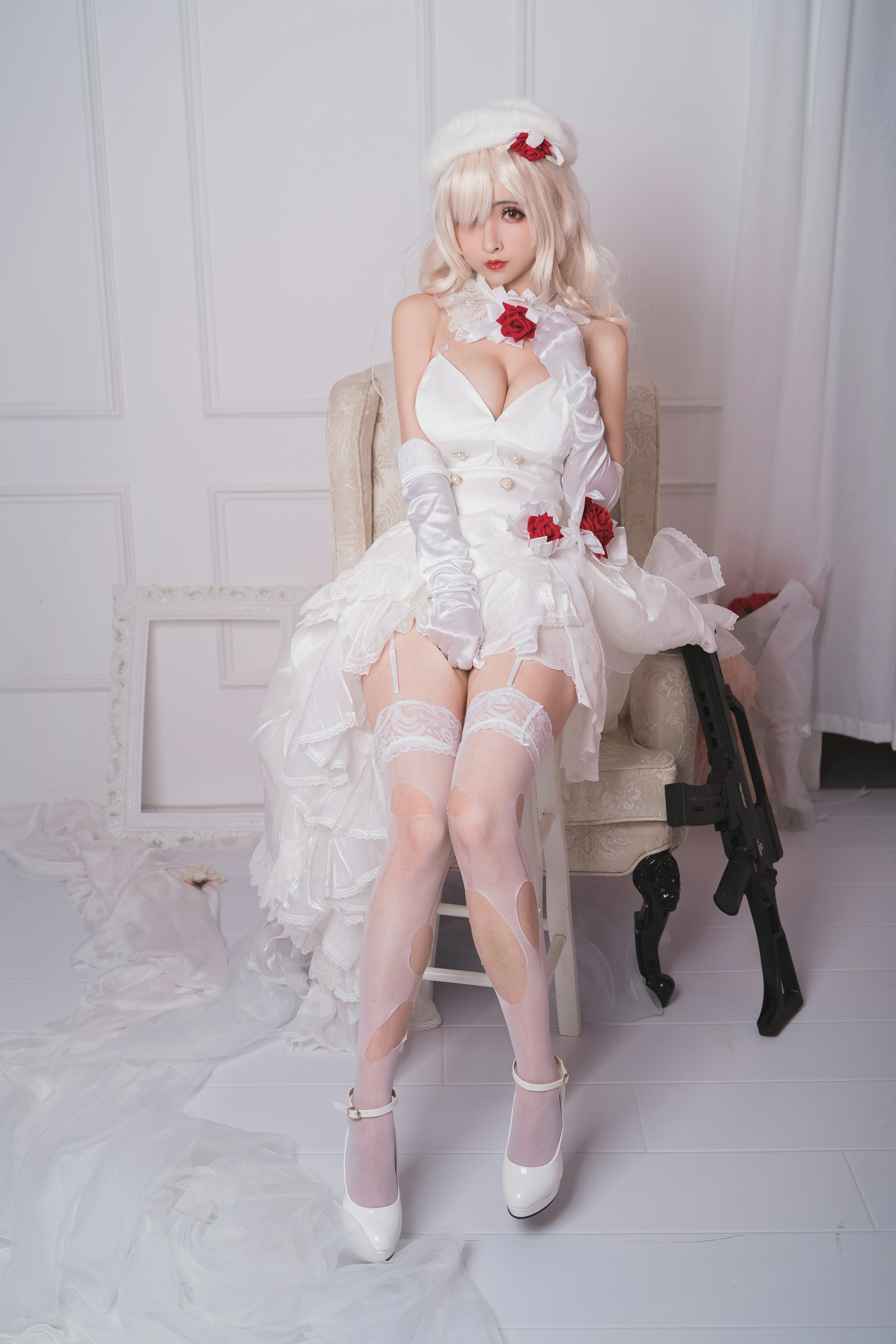 rioko凉凉子二次元COS G36C花嫁 白色吊带连衣裙加丝袜美腿性感写真集,DSC01880