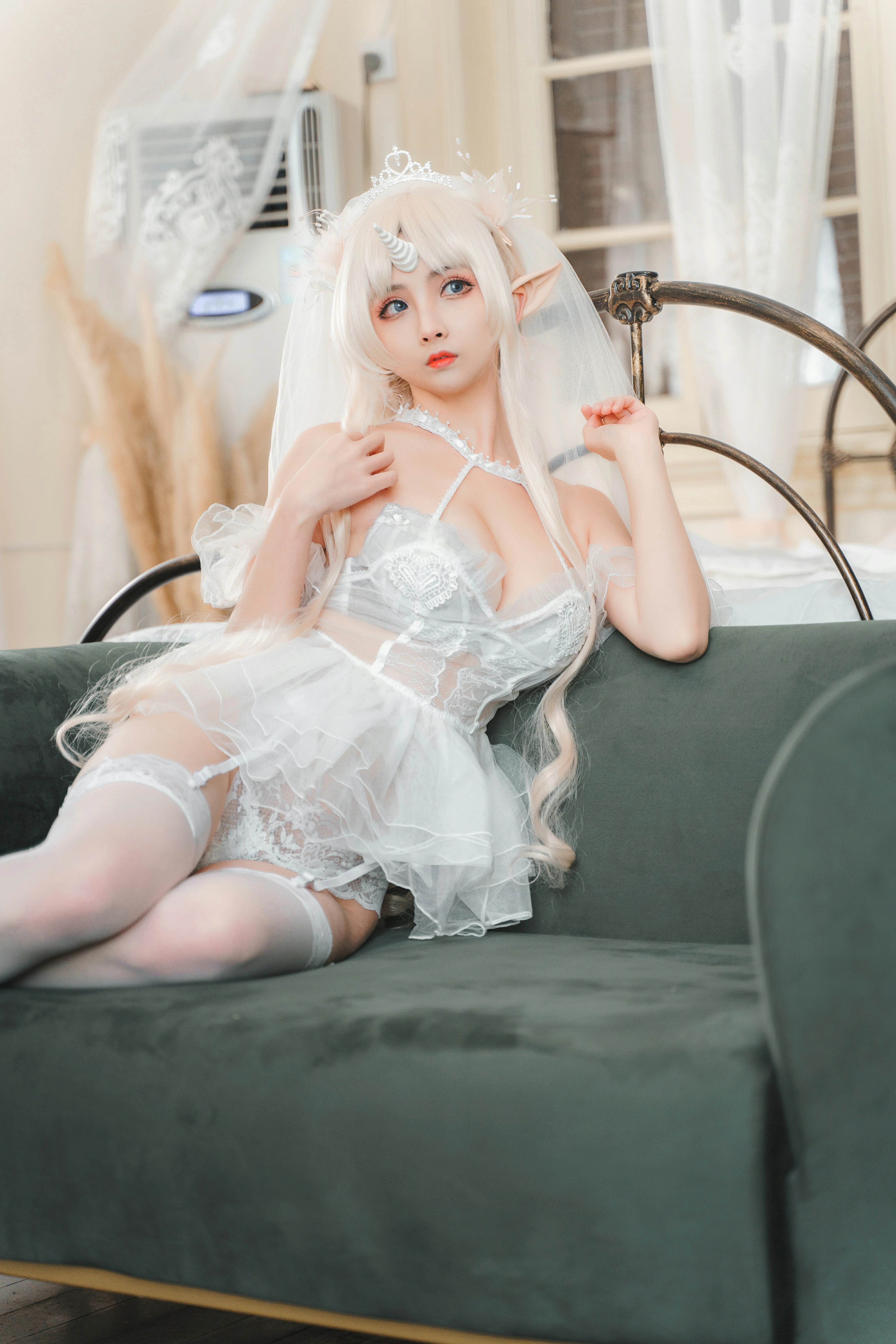 独角兽 rioko凉凉子 白色透视情趣婚纱加白色丝袜美腿性感写真集,0012