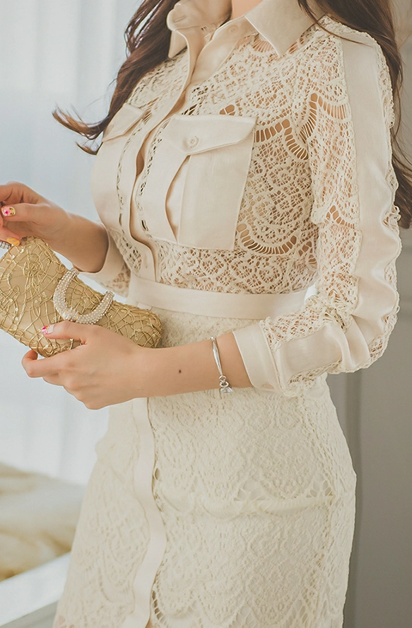 韩国美女模特李妍静 白色透视衬衫加镂空长裙性感写真集,8
