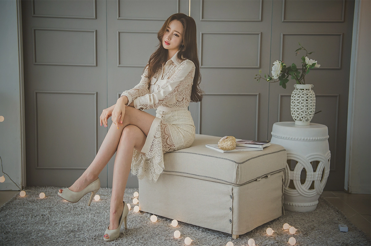 韩国美女模特李妍静 白色透视衬衫加镂空长裙性感写真集,16