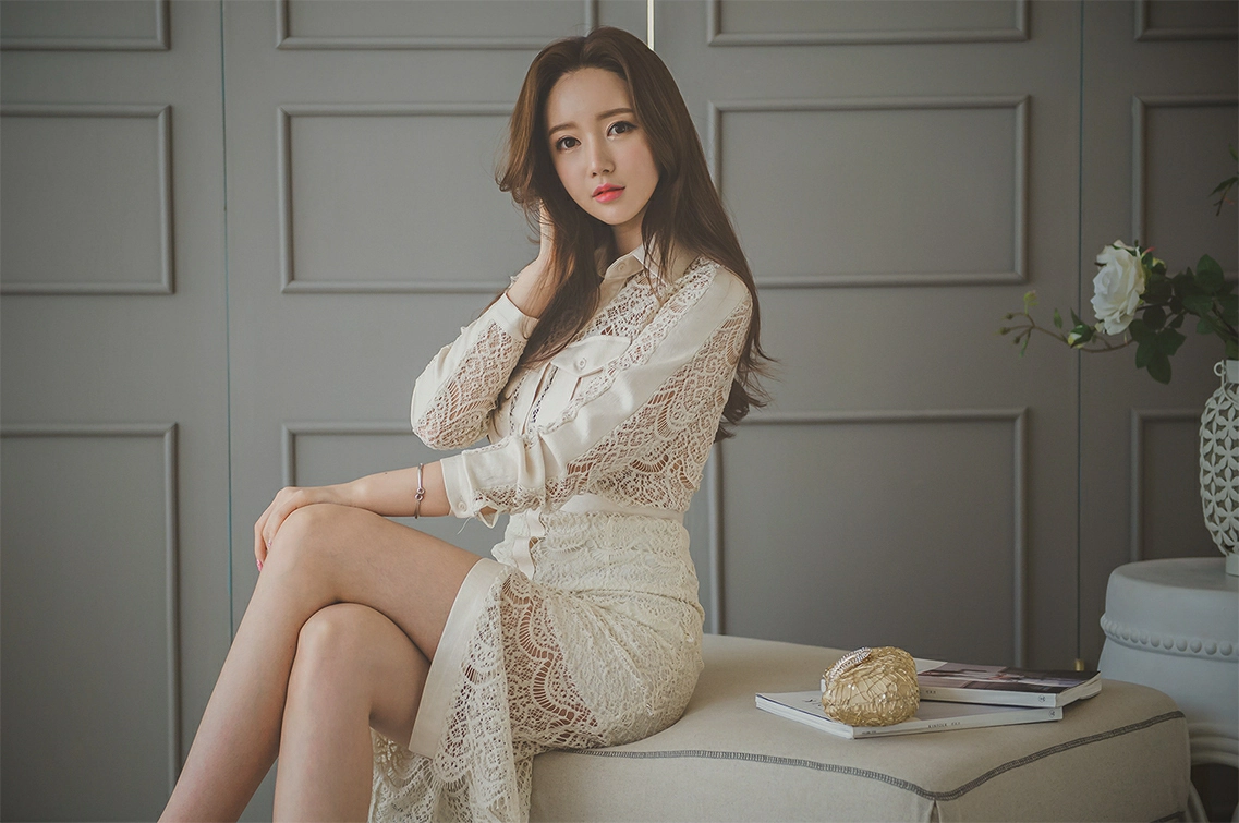 韩国美女模特李妍静 白色透视衬衫加镂空长裙性感写真集,20