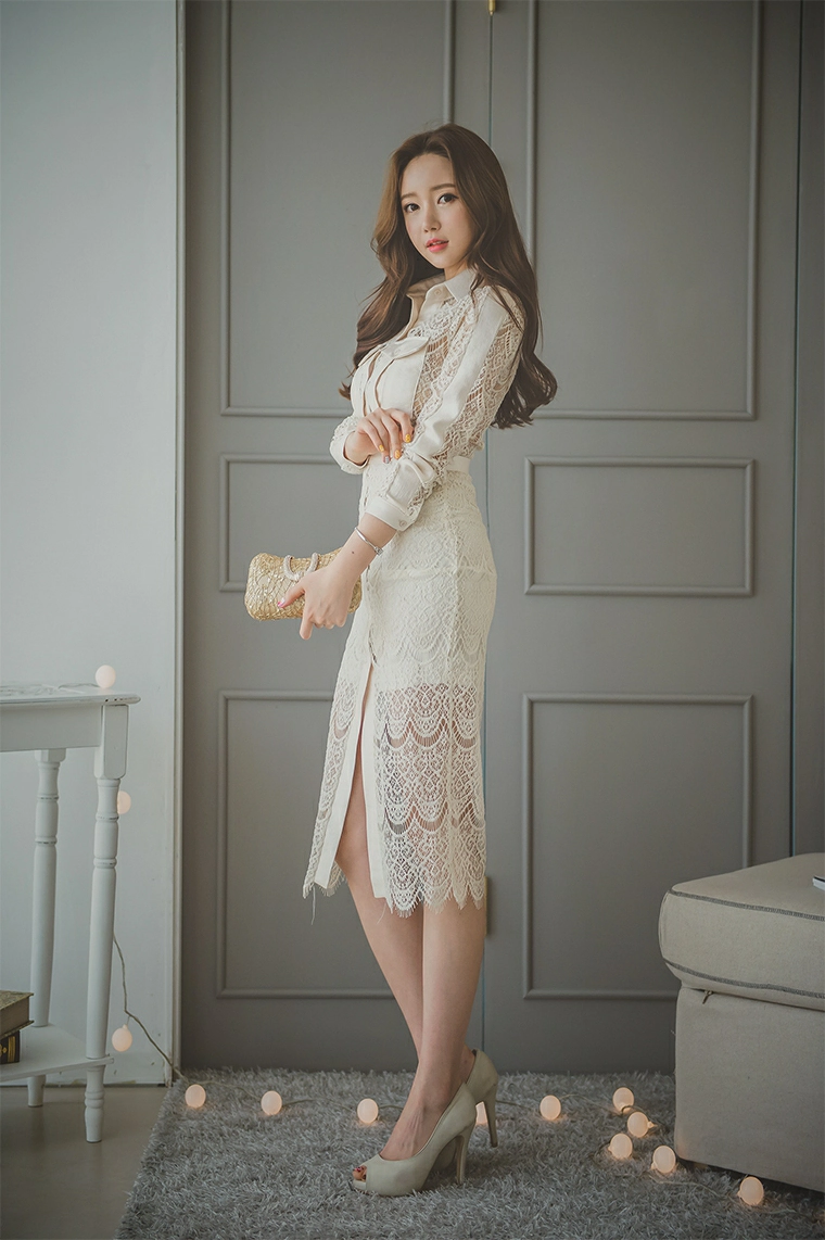 韩国美女模特李妍静 白色透视衬衫加镂空长裙性感写真集,22