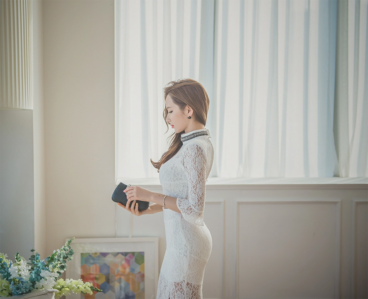 韩国美女模特李妍静 粉色透视连衣裙与白色镂空礼服性感写真集,1 (1)