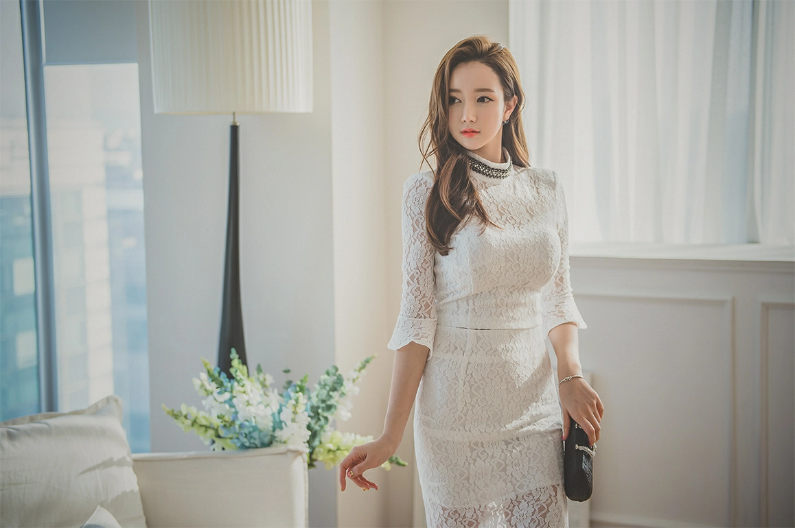 韩国美女模特李妍静 粉色透视连衣裙与白色镂空礼服性感写真集,1 (4)