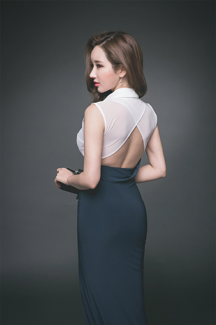 韩国美女模特李妍静 白色裸背连衣裙与粉色衬衫加黑色短裙性感写真集,2 (12)