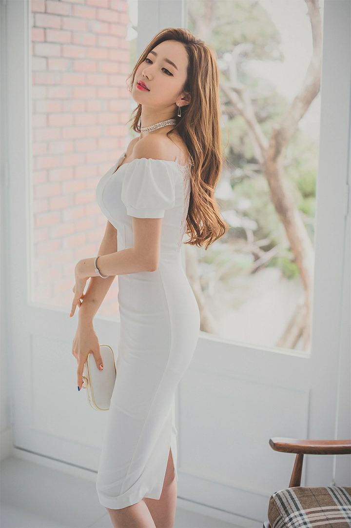 韩国美女模特李妍静 红色吊带连身礼裙与白色镂空裙性感写真集,1 (5)