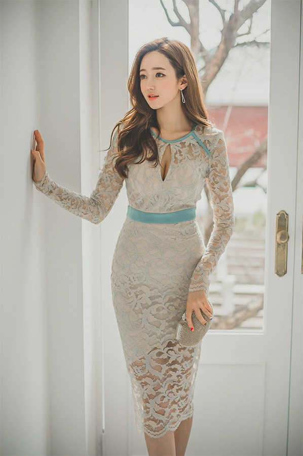 韩国美女模特李妍静 红色吊带连身礼裙与白色镂空裙性感写真集,2 (3)