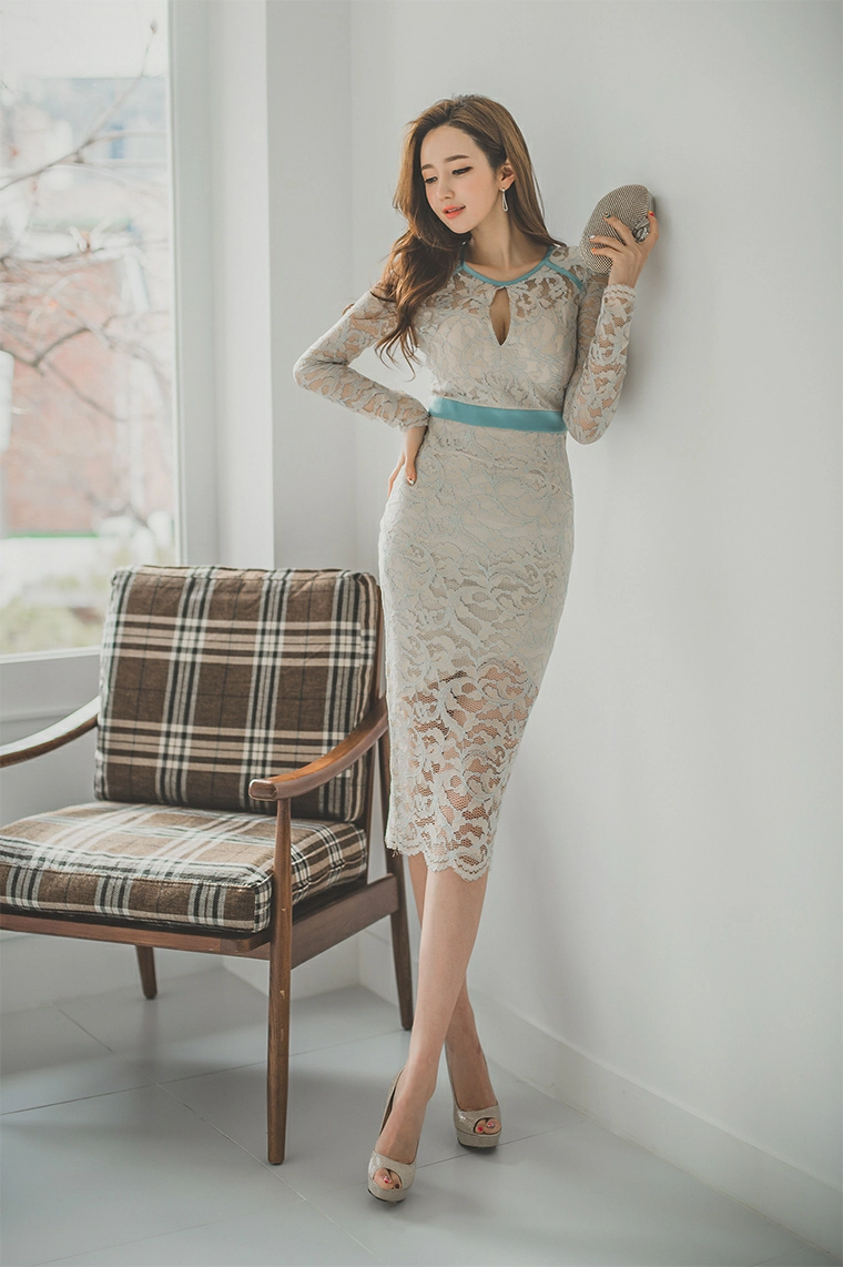 韩国美女模特李妍静 红色吊带连身礼裙与白色镂空裙性感写真集,2 (24)