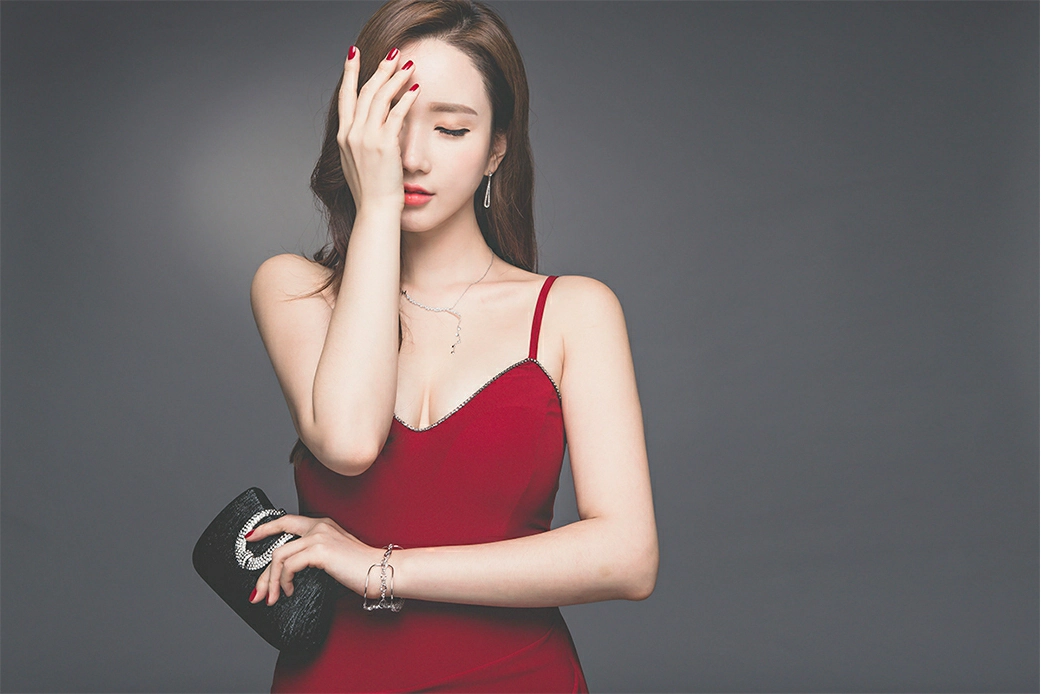 韩国美女模特李妍静 红色吊带连身礼裙与白色镂空裙性感写真集,3 (8)