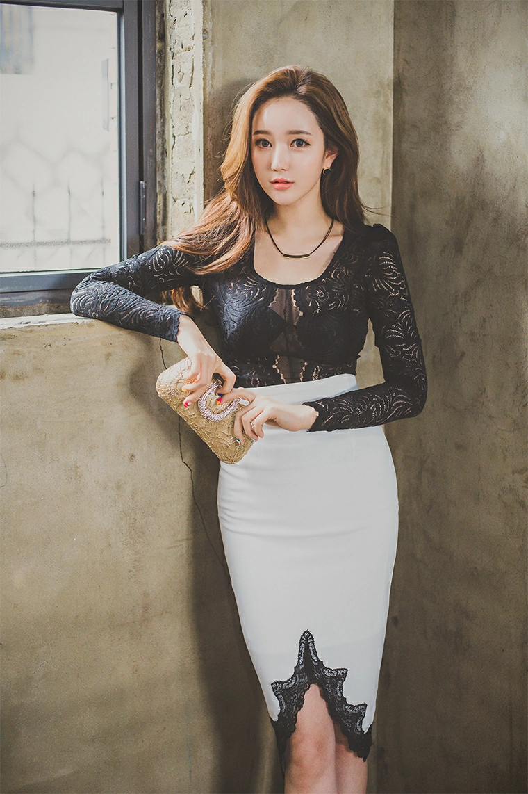 韩国美女模特李妍静 黑色透视OL衬衫加白色短裙与粉色抹胸连衣裙性感写真集,1 (3)