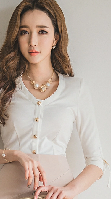 韩国美女模特李妍静 黑色透视衬衫加灰色长裙与白色连衣裙写真,1 (6)