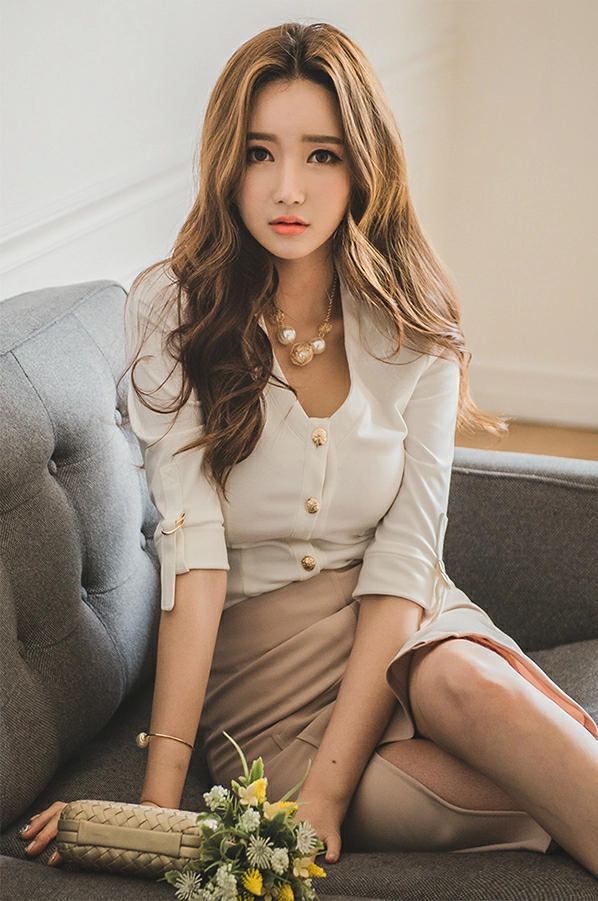 韩国美女模特李妍静 黑色透视衬衫加灰色长裙与白色连衣裙写真,1 (12)