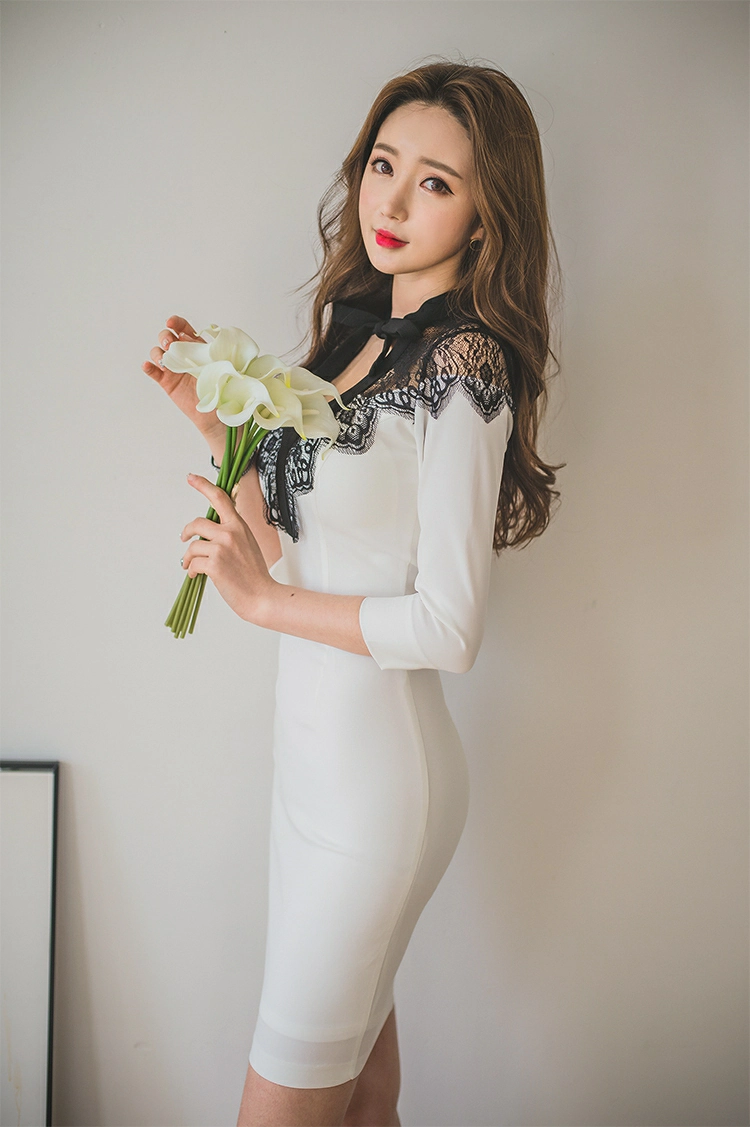 韩国美女模特李妍静 黑色透视衬衫加灰色长裙与白色连衣裙写真,2 (4)