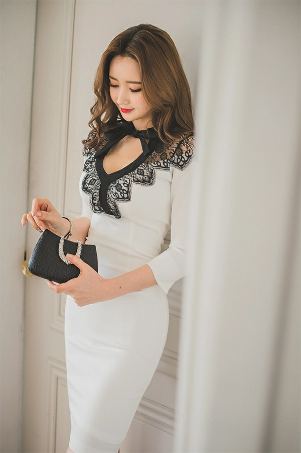 韩国美女模特李妍静 黑色透视衬衫加灰色长裙与白色连衣裙写真,2 (10)