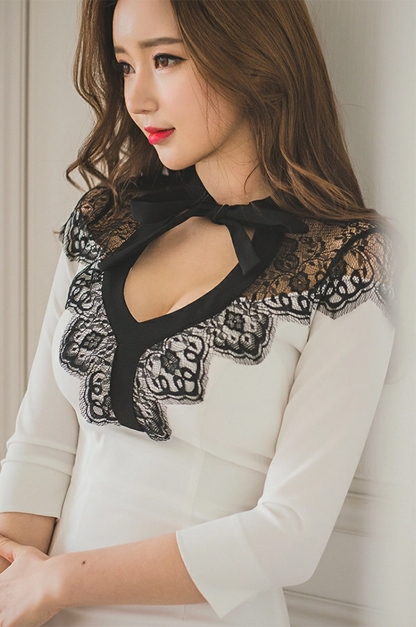 韩国美女模特李妍静 黑色透视衬衫加灰色长裙与白色连衣裙写真,2 (9)