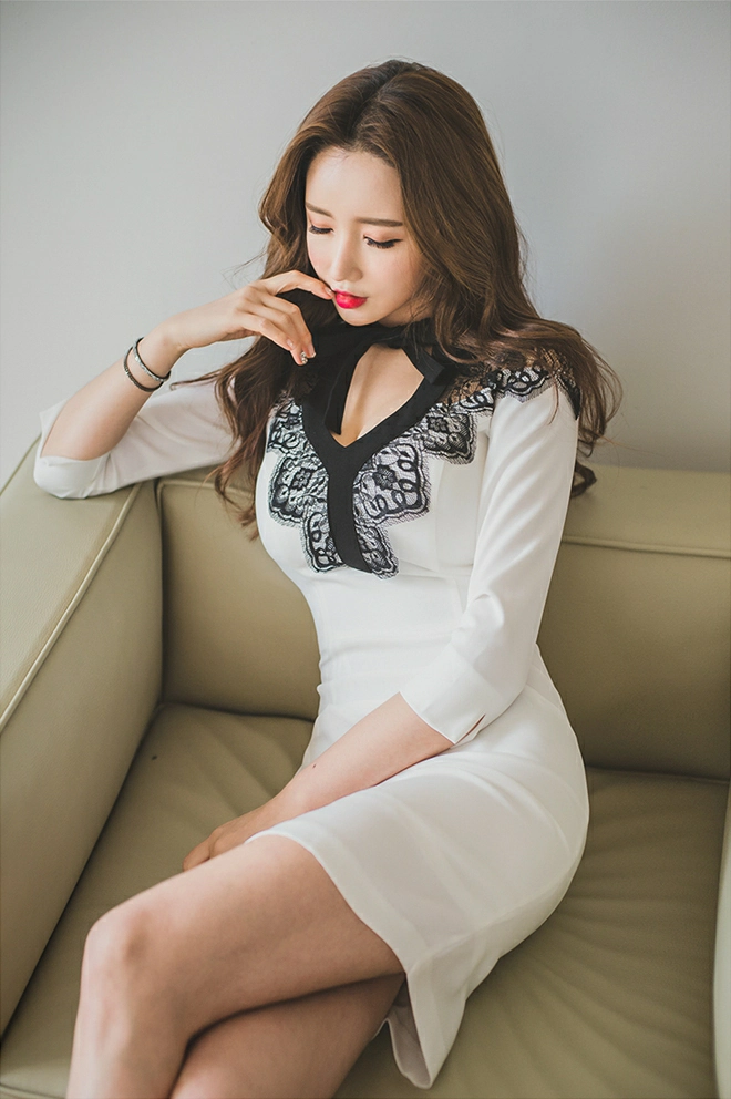 韩国美女模特李妍静 黑色透视衬衫加灰色长裙与白色连衣裙写真,2 (14)