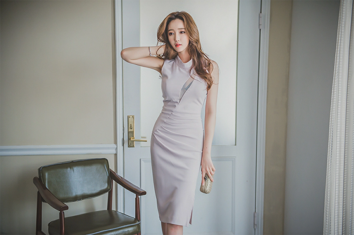 韩国美女模特李妍静 白色透视镂空OL制服加红色短裙与黑色连衣裙写真,2 (18)