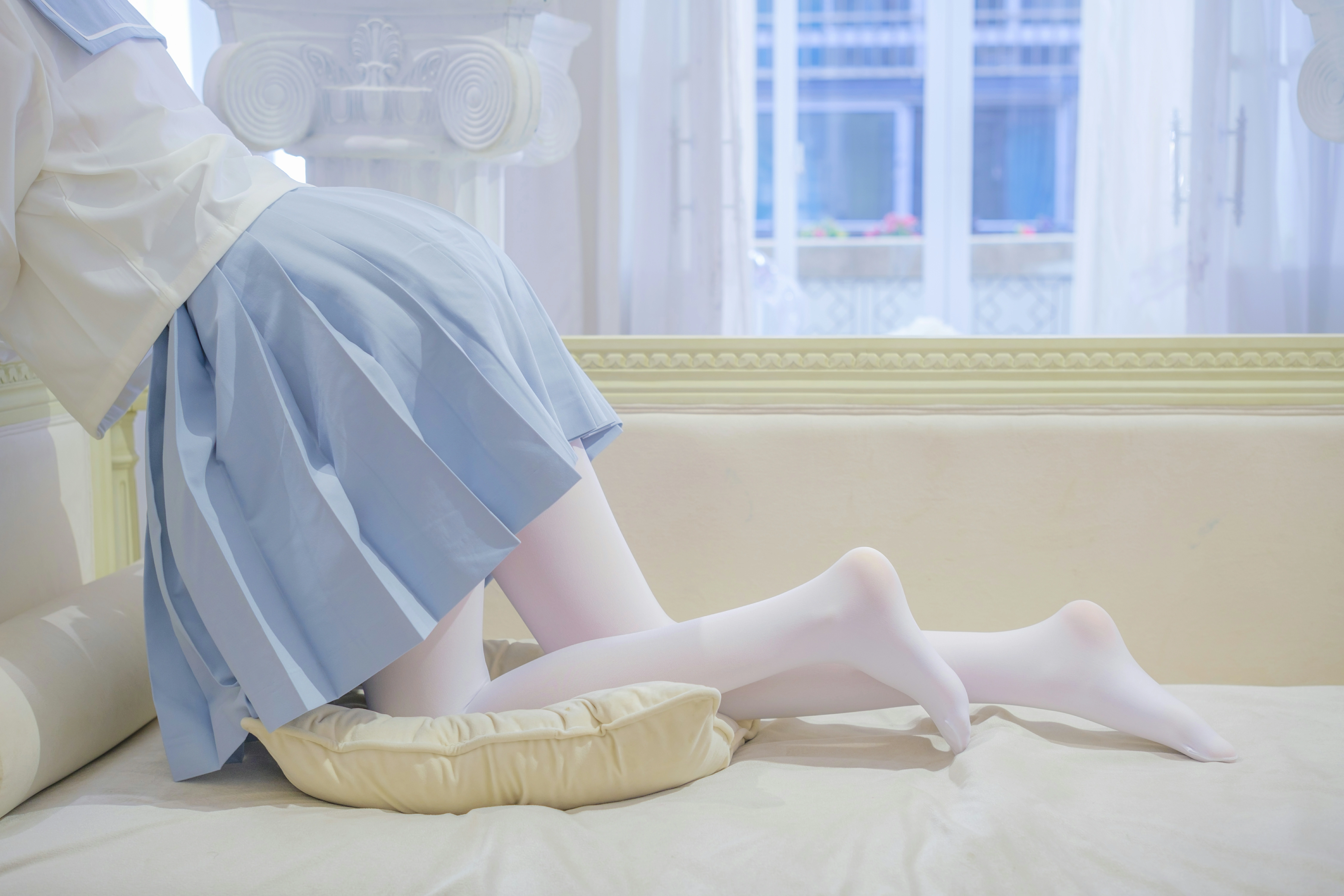 [森萝财团]内部VIP系列 微风-04 少女萝莉小学妹 白色JK制服与蓝色短裙加白色丝袜美腿私房写真集,0012