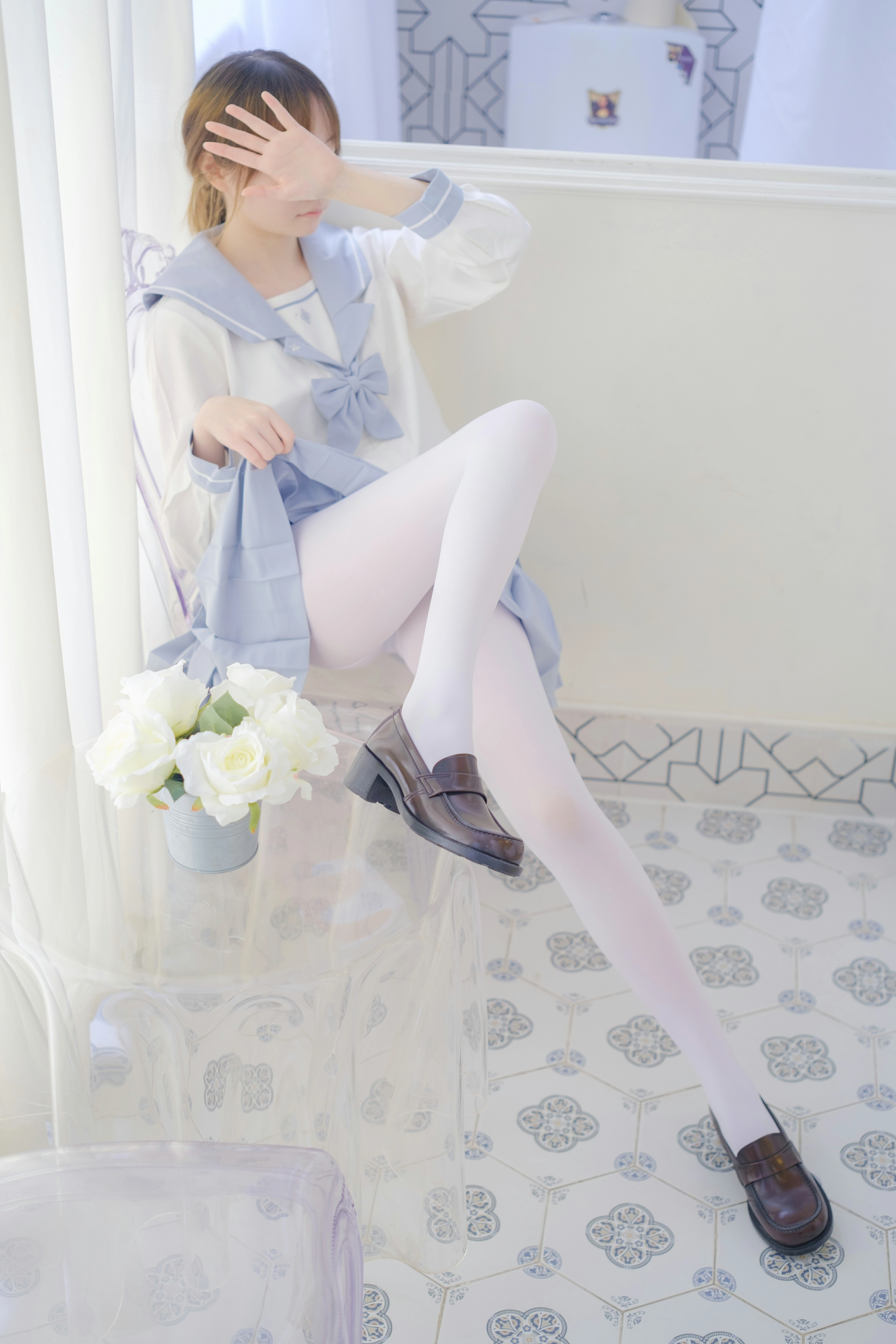 [森萝财团]内部VIP系列 微风-04 少女萝莉小学妹 白色JK制服与蓝色短裙加白色丝袜美腿私房写真集,0025