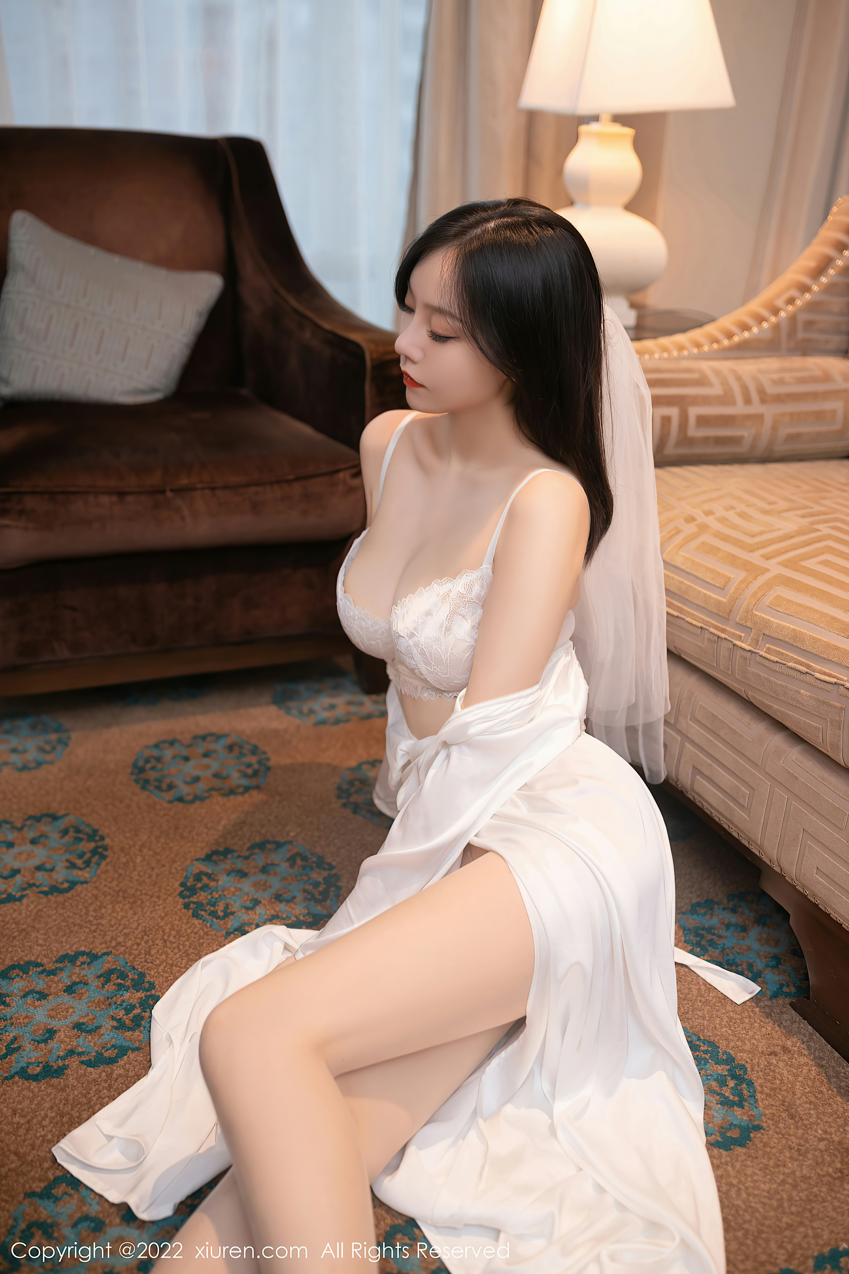 [Xiuren秀人网]XR20220712N05263 安然anran 白色连身礼服裙与蕾丝内衣加肉丝美腿性感写真集,0039