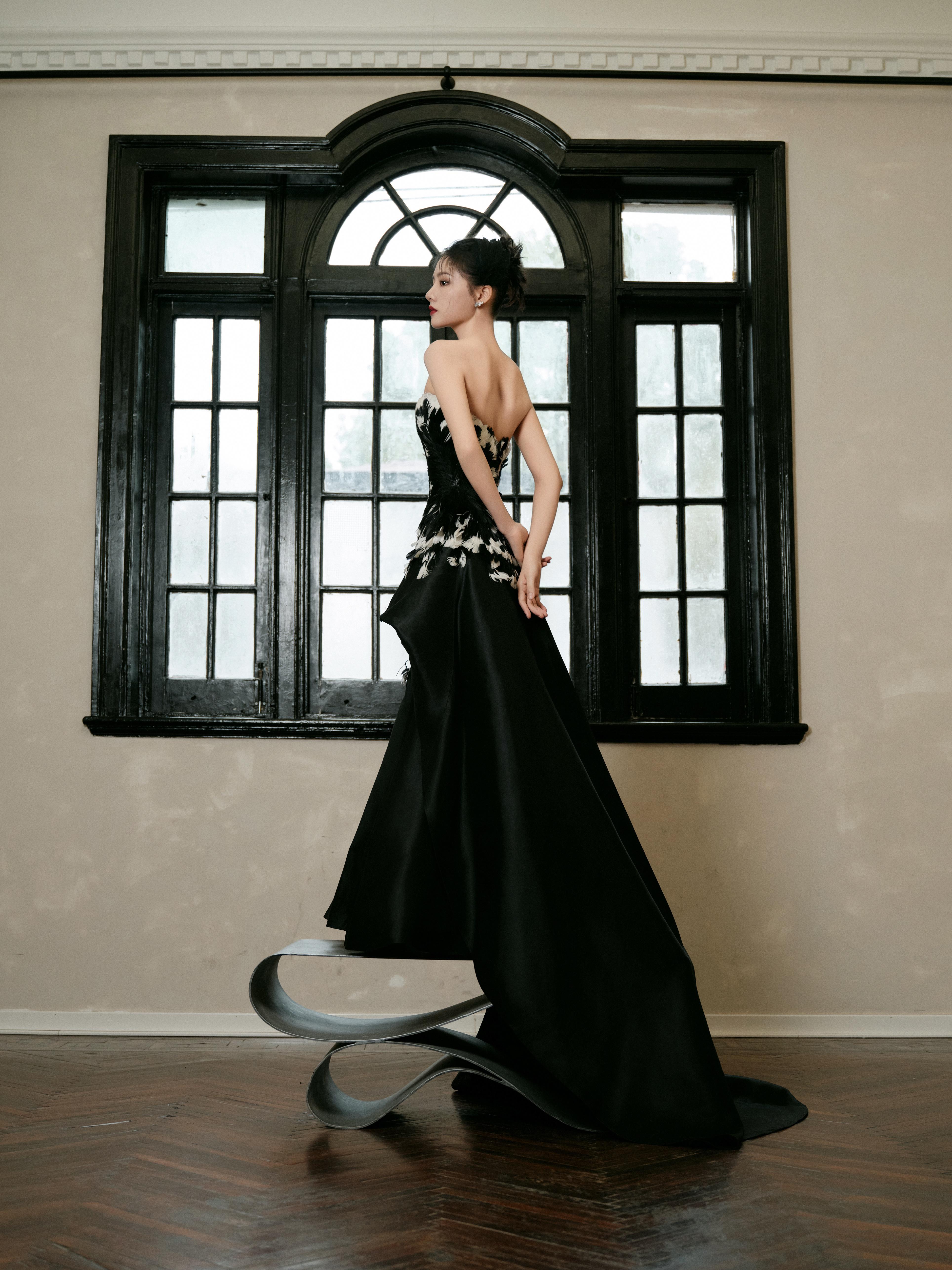红毯闪闪发光的黑天鹅 任敏黑色塑身礼服裙写真大片,1 (7)