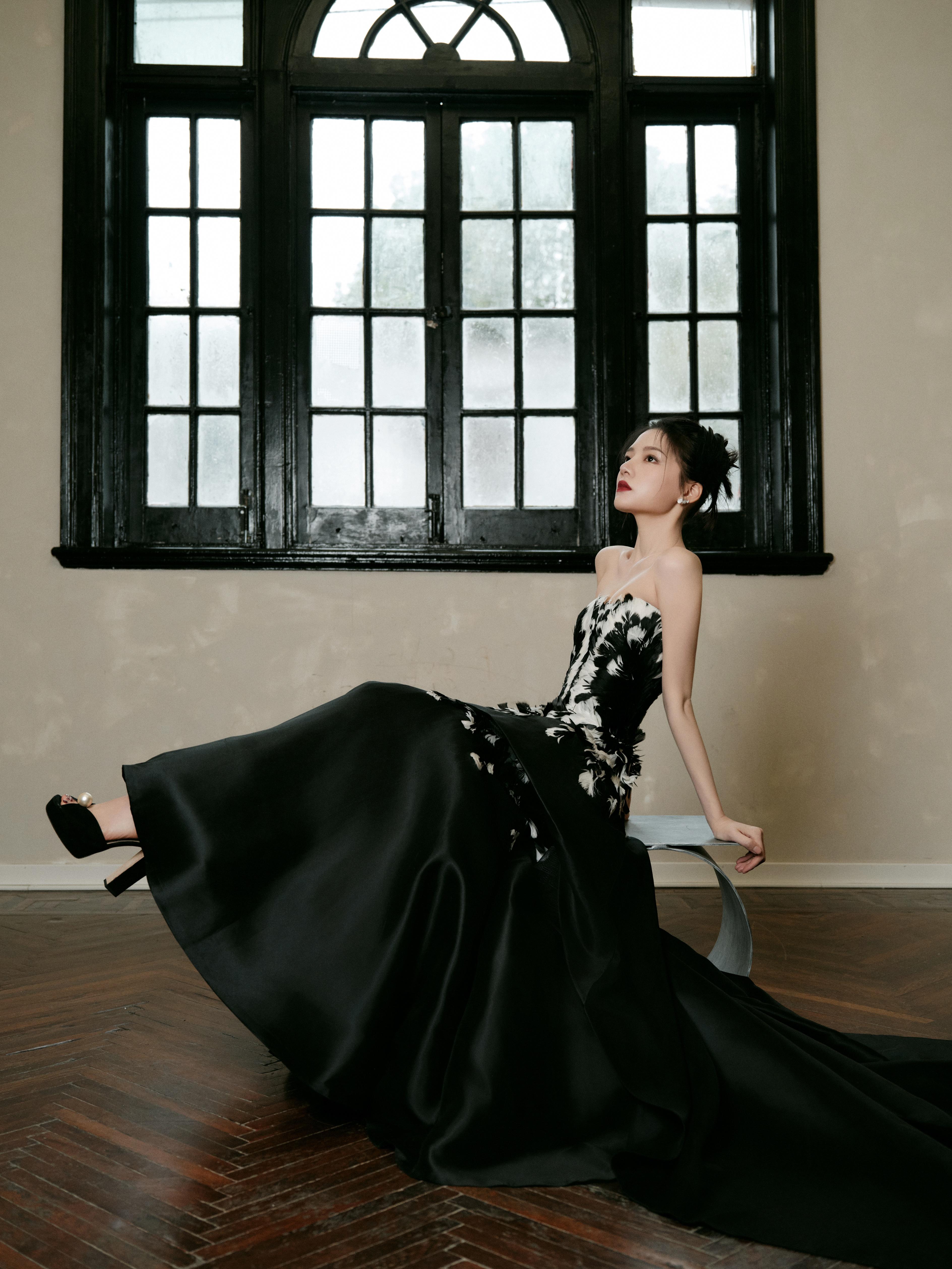 红毯闪闪发光的黑天鹅 任敏黑色塑身礼服裙写真大片,1 (6)